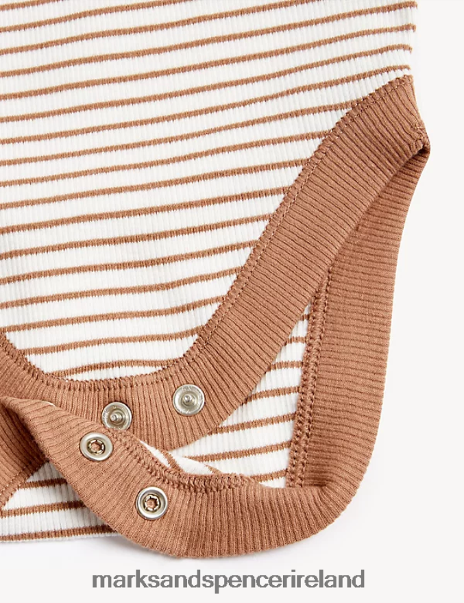 Marks & Spencer Baby Cotton Rich Striped Bodysuit Mocha Mix Clothing 2VJ8DF7527