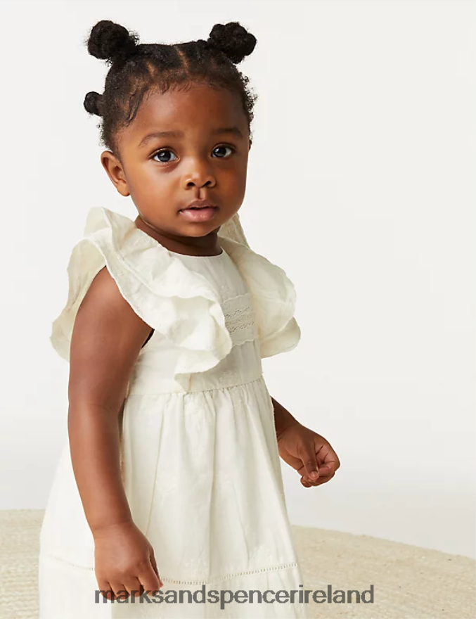 Marks & Spencer Baby Pure Cotton Broderie Dress Cream Clothing 2VJ8DF7713
