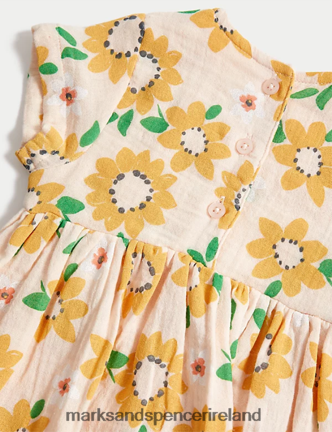 Marks & Spencer Baby Pure Cotton Sunflower Print Dress Peach Mix Clothing 2VJ8DF7645