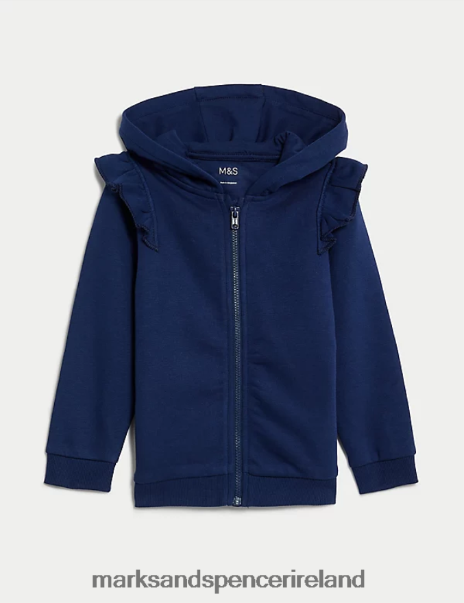 Marks & Spencer Baby Cotton Rich Frill Hoodie Navy Clothing 2VJ8DF7915