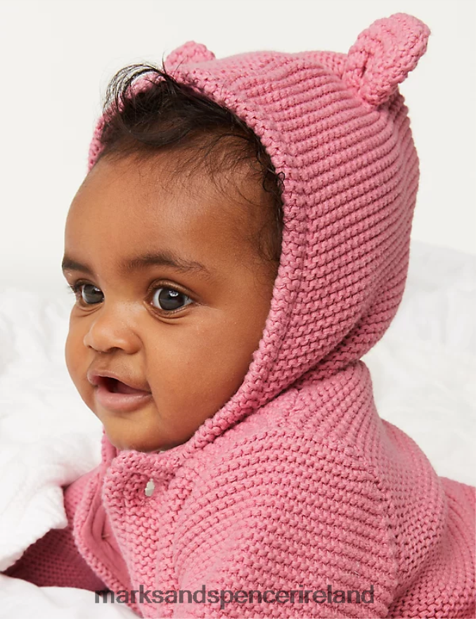 Marks & Spencer Baby Pure Cotton Chunky Knitted Cardigan Dusky Pink Clothing 2VJ8DF7620