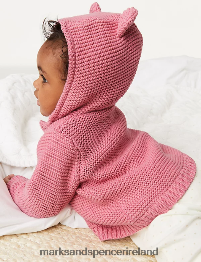 Marks & Spencer Baby Pure Cotton Chunky Knitted Cardigan Dusky Pink Clothing 2VJ8DF7620
