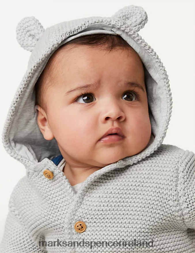 Marks & Spencer Baby Pure Cotton Chunky Knitted Cardigan Grey Marl Clothing 2VJ8DF7619