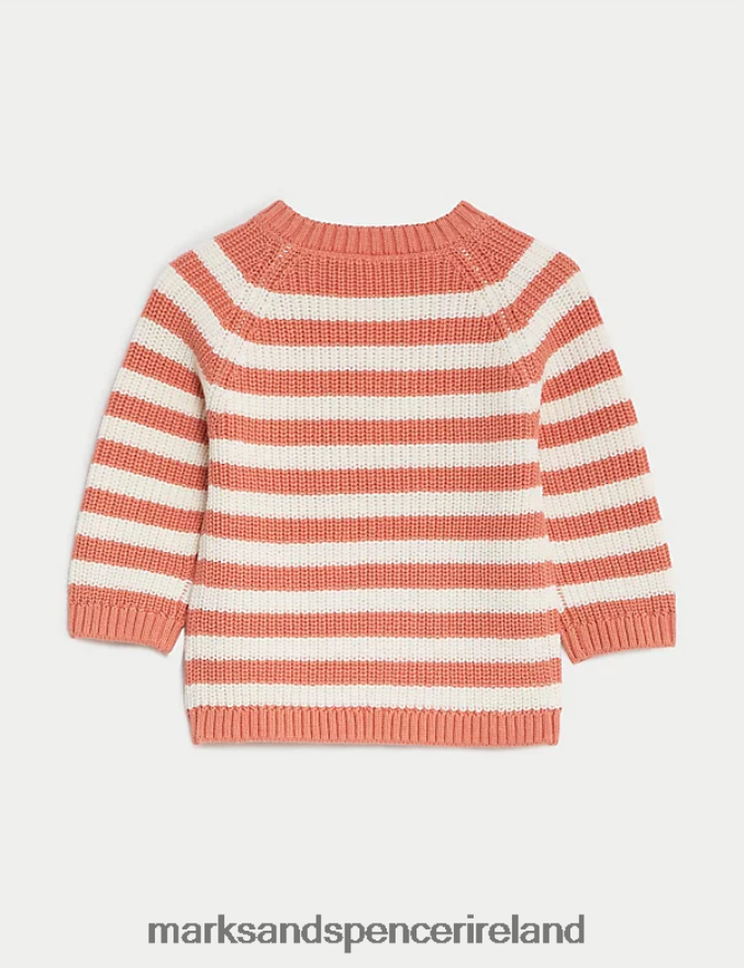 Marks & Spencer Baby Pure Cotton Striped Knitted Jumper Copper Rose Clothing 2VJ8DF7371
