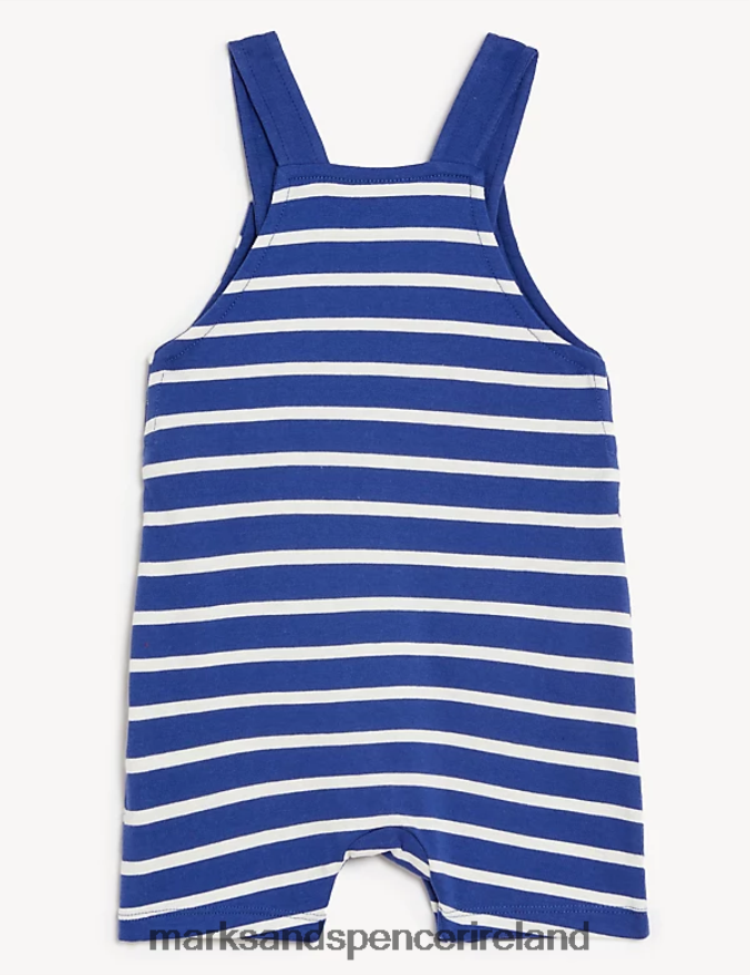 Marks & Spencer Baby Pure Cotton Smile Slogan Striped Dungarees Blue Clothing 2VJ8DF7381