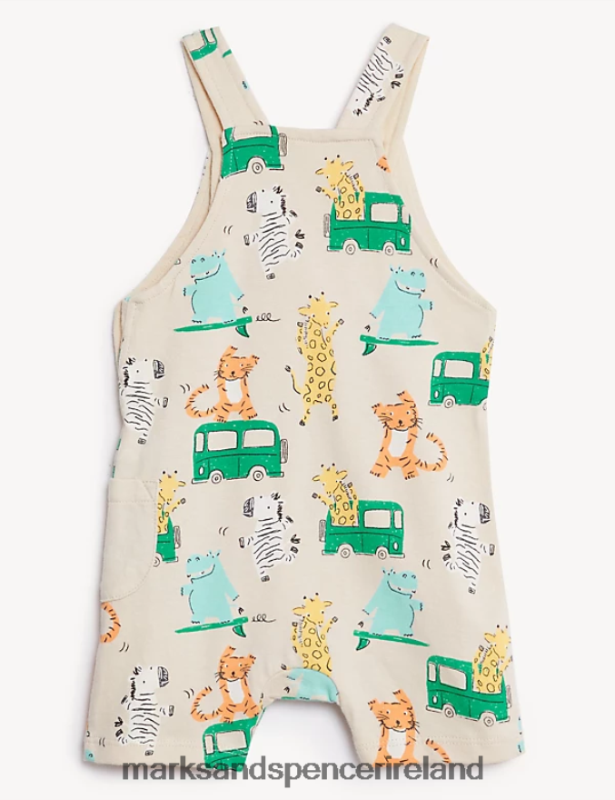 Marks & Spencer Baby Pure Cotton Transport Print Bibshort Calico Clothing 2VJ8DF7598