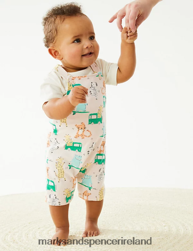Marks & Spencer Baby Pure Cotton Transport Print Bibshort Calico Clothing 2VJ8DF7598
