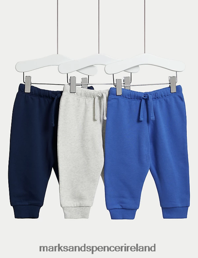 Marks & Spencer Baby 3pk Cotton Rich Joggers Blue Mix Clothing 2VJ8DF7231