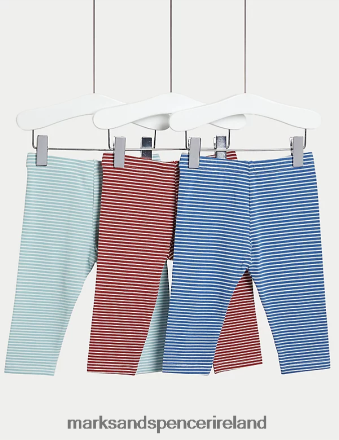Marks & Spencer Baby 3pk Cotton Rich Striped Leggings Multi Clothing 2VJ8DF7279