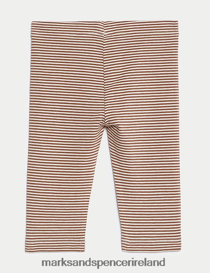 Marks & Spencer Baby Cotton Rich Striped Leggings Brown Mix Clothing 2VJ8DF7738