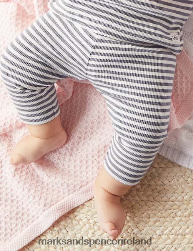 Marks & Spencer Baby Cotton Rich Striped Ribbed Leggings Multi Clothing 2VJ8DF7513