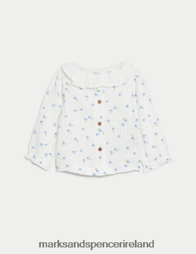 Marks & Spencer Baby 2pc Cotton Rich Floral Outfit Blue Mix Clothing 2VJ8DF7642