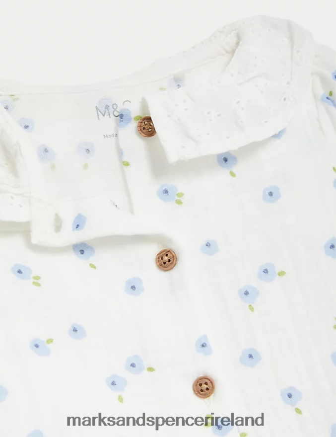 Marks & Spencer Baby 2pc Cotton Rich Floral Outfit Blue Mix Clothing 2VJ8DF7642