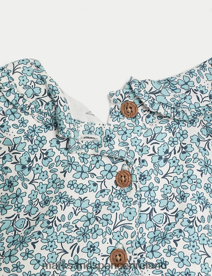 Marks & Spencer Baby 2pc Cotton Rich Floral Outfit Teal Mix Clothing 2VJ8DF7640