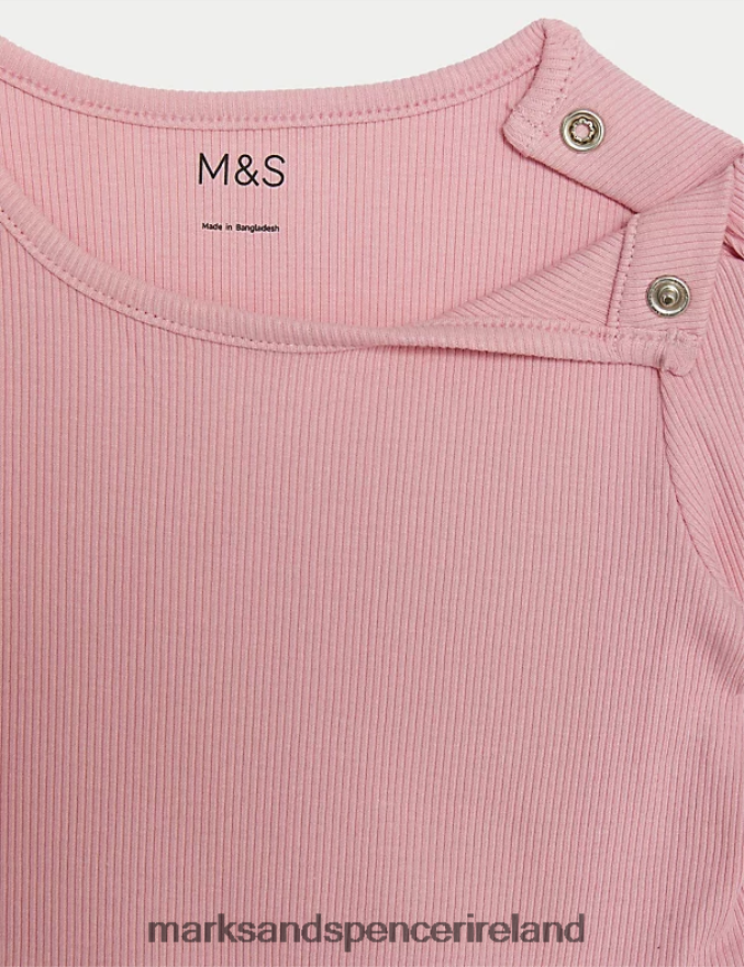 Marks & Spencer Baby 2pc Cotton Rich Ribbed Top & Bottom Outfit Pink Clothing 2VJ8DF7863