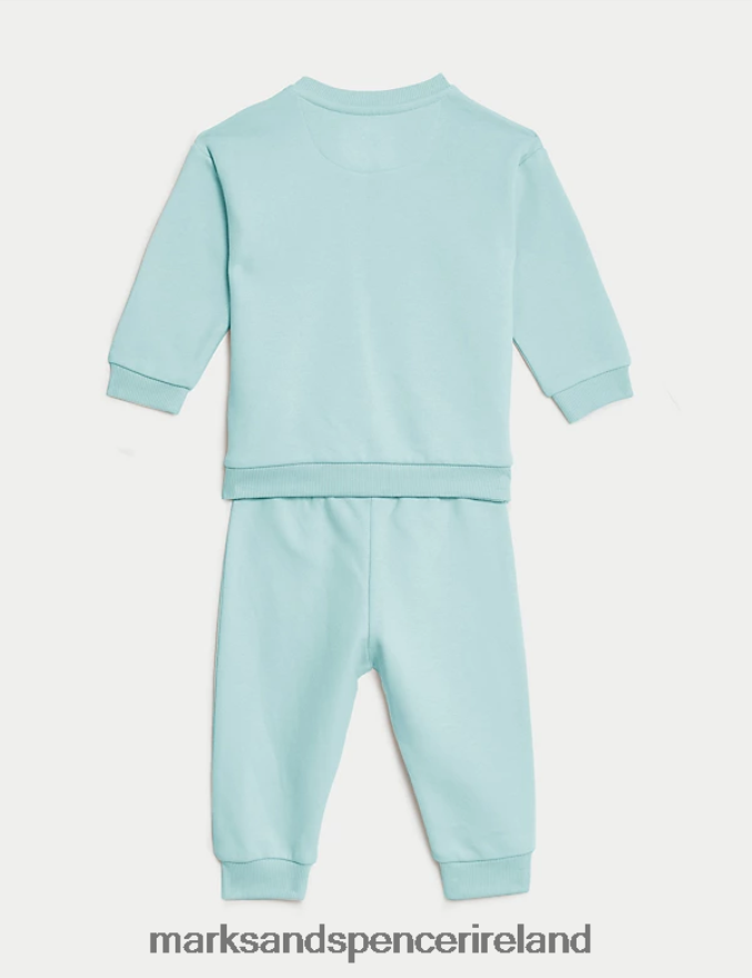 Marks & Spencer Baby 2pc Cotton Rich Sweater and Jogger Outfit Light Teal Clothing 2VJ8DF7288