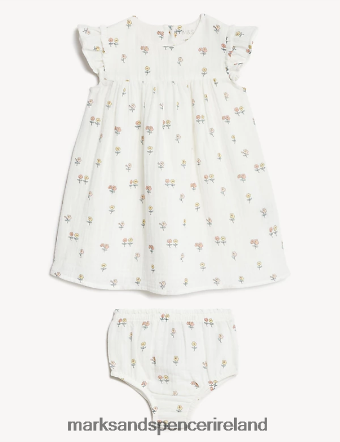 Marks & Spencer Baby 2pc Pure Cotton Floral Outfit Cream Mix Clothing 2VJ8DF7730