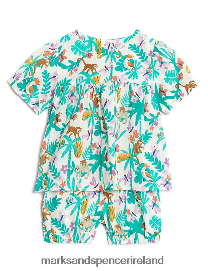 Marks & Spencer Baby 2pc Pure Cotton Jungle Print Outfit Multi Clothing 2VJ8DF7716