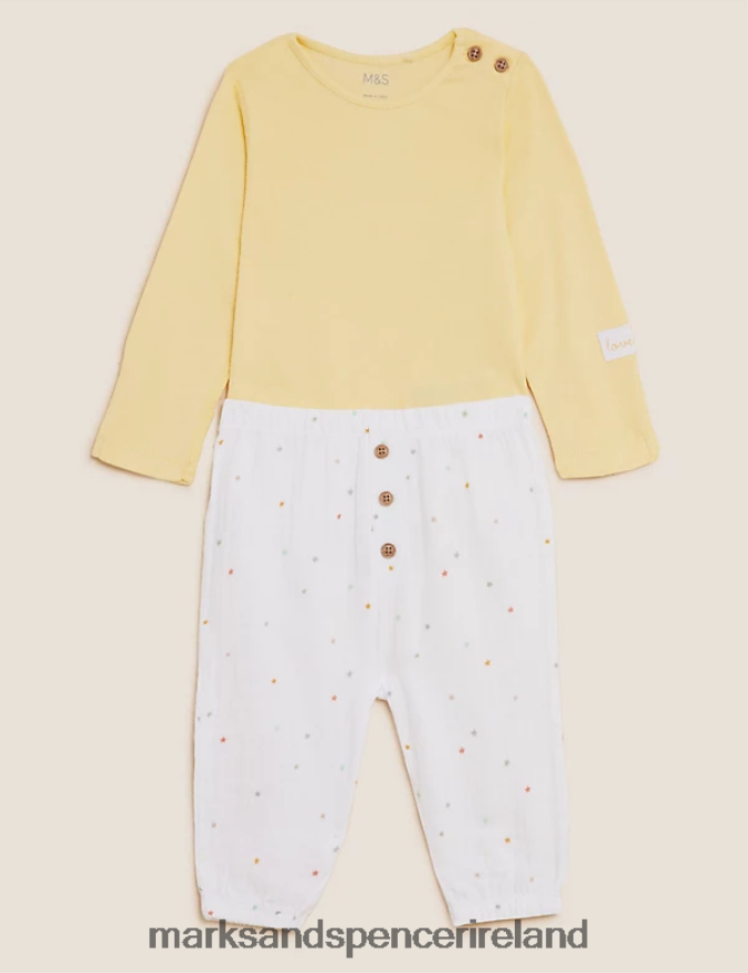 Marks & Spencer Baby 2pc Pure Cotton Star Outfit Ivory Mix Clothing 2VJ8DF7428