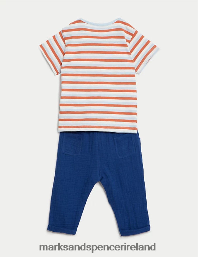 Marks & Spencer Baby 2pc Pure Cotton Striped Outfit Multi Clothing 2VJ8DF7369