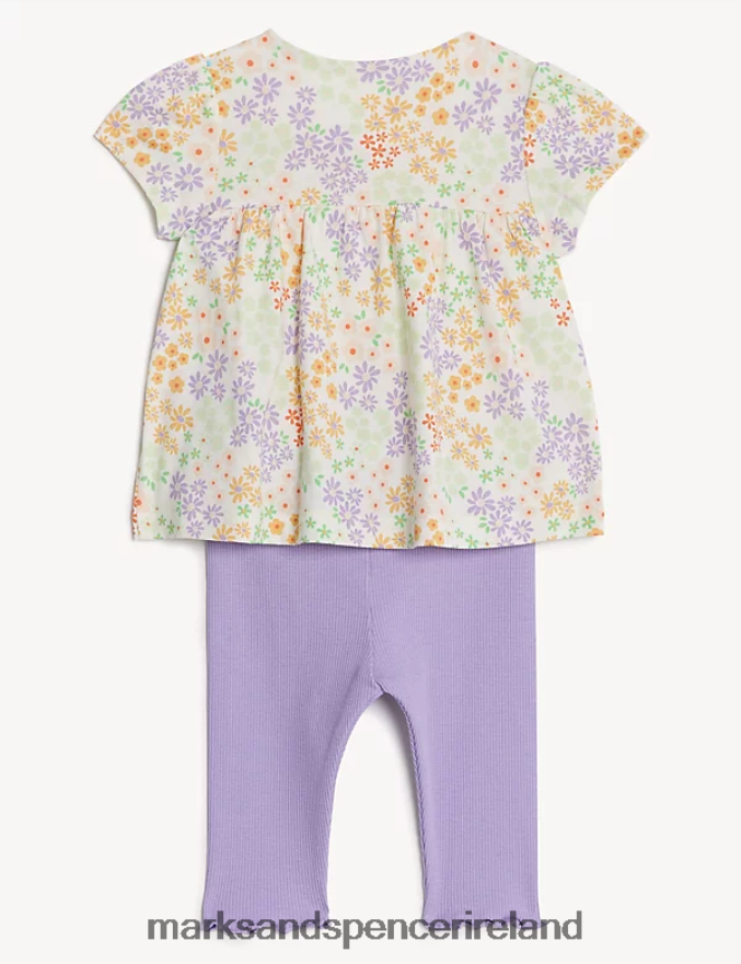 Marks & Spencer Baby Cotton Ditsy Jersey Outfit Pink Mix Clothing 2VJ8DF7741