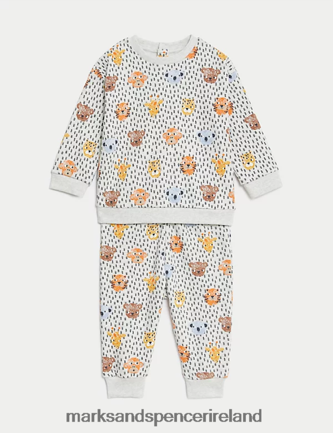 Marks & Spencer Baby Cotton Rich Animal Outfit Grey Marl Clothing 2VJ8DF7600