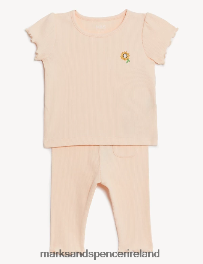 Marks & Spencer Baby Cotton Rich Outfit Peach Mix Clothing 2VJ8DF7709