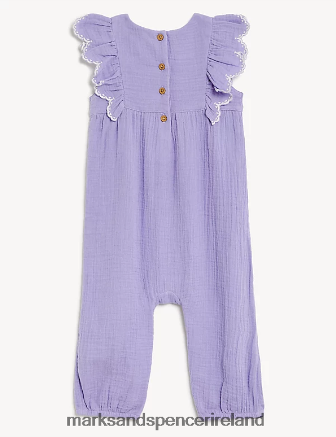 Marks & Spencer Baby Pure Cotton Frill Romper Lilac Clothing 2VJ8DF7740