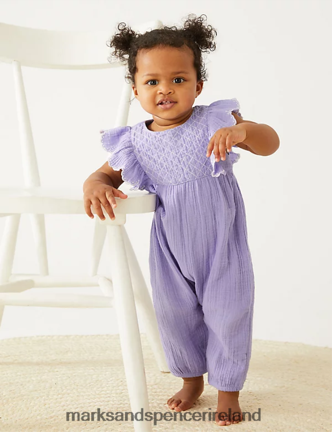 Marks & Spencer Baby Pure Cotton Frill Romper Lilac Clothing 2VJ8DF7740