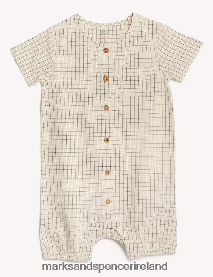 Marks & Spencer Baby Pure Cotton Gingham Romper Stone Mix Clothing 2VJ8DF7555