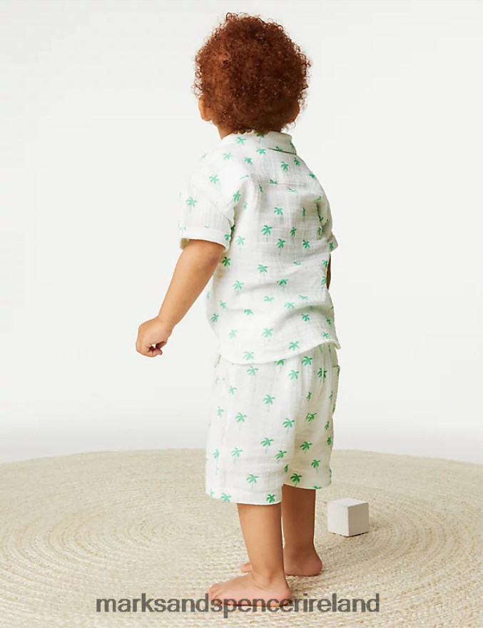 Marks & Spencer Baby Pure Cotton Palm Tree Shirt & Shorts Set White Mix Clothing 2VJ8DF7558