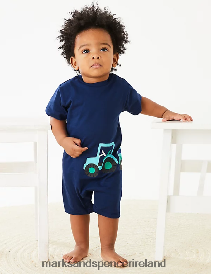 Marks & Spencer Baby Pure Cotton Transport Romper Indigo Clothing 2VJ8DF7575