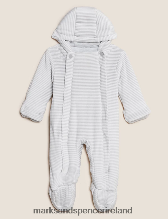 Marks & Spencer Baby Velour Striped Pramsuit Grey Mix Clothing 2VJ8DF7556