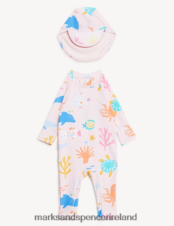 Marks & Spencer Baby Sealife Long Sleeve Swimsuit & Hat Set Multi Clothing 2VJ8DF7747