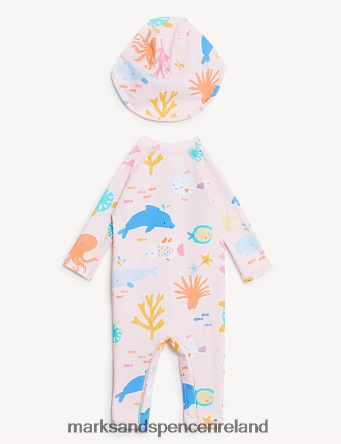 Marks & Spencer Baby Sealife Long Sleeve Swimsuit & Hat Set Multi Clothing 2VJ8DF7747