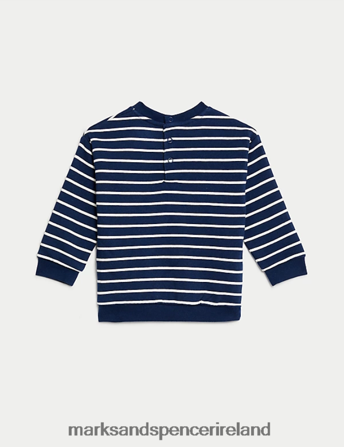 Marks & Spencer Baby Cotton Rich Striped Sweatshirt Navy Mix Clothing 2VJ8DF7689