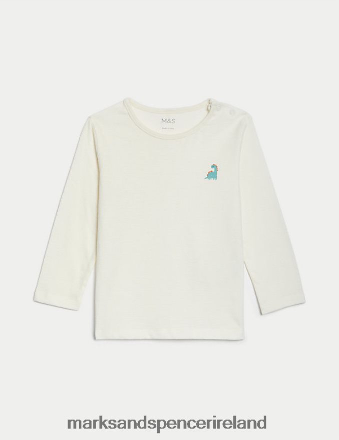Marks & Spencer Baby Pure Cotton Dinosaur Top Cream Clothing 2VJ8DF7397