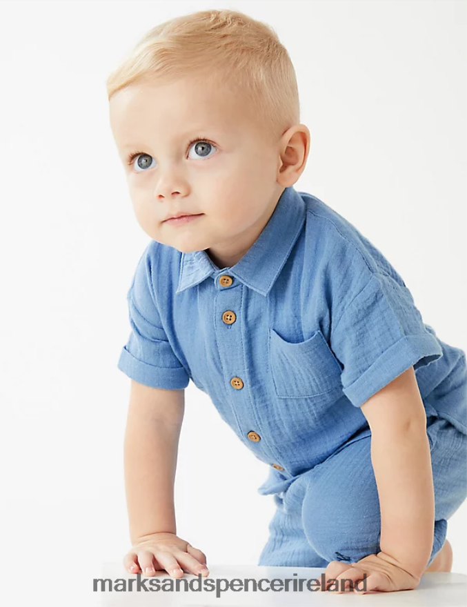 Marks & Spencer Baby Pure Cotton Shirt Azure Blue Clothing 2VJ8DF7515