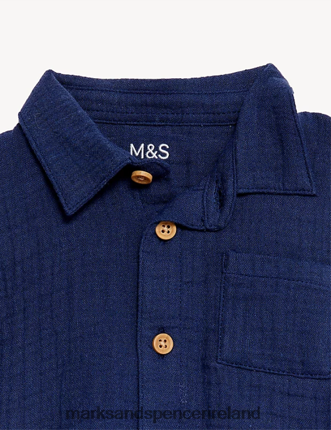Marks & Spencer Baby Pure Cotton Shirt Indigo Clothing 2VJ8DF7746