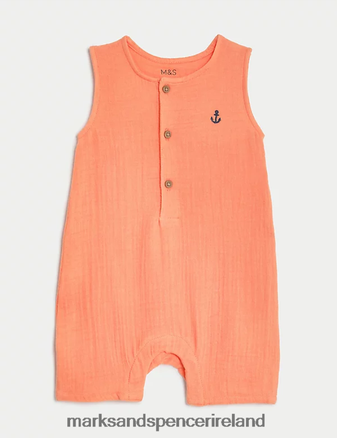 Marks & Spencer Unisex Pure Cotton Romper Apricot Clothing 2VJ8DF7573