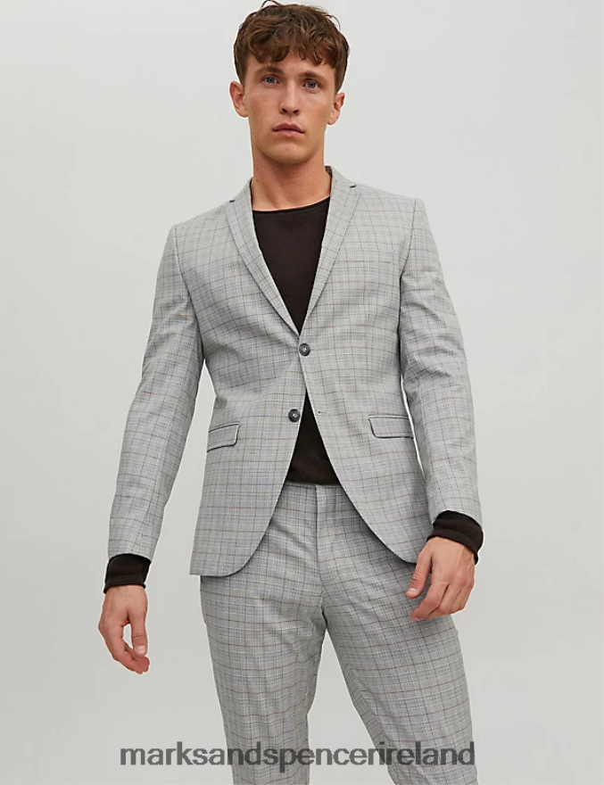 Marks & Spencer Unisex Checked Single Breasted Blazer Grey Clothing 2VJ8DF5906