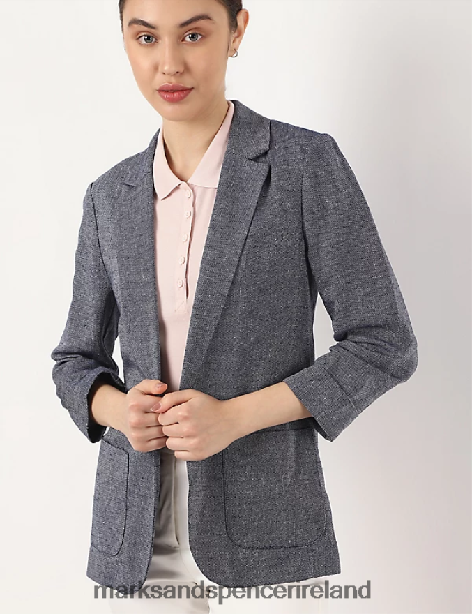 Marks & Spencer Unisex Linen Pocket Front Blazer Navy Clothing 2VJ8DF2438