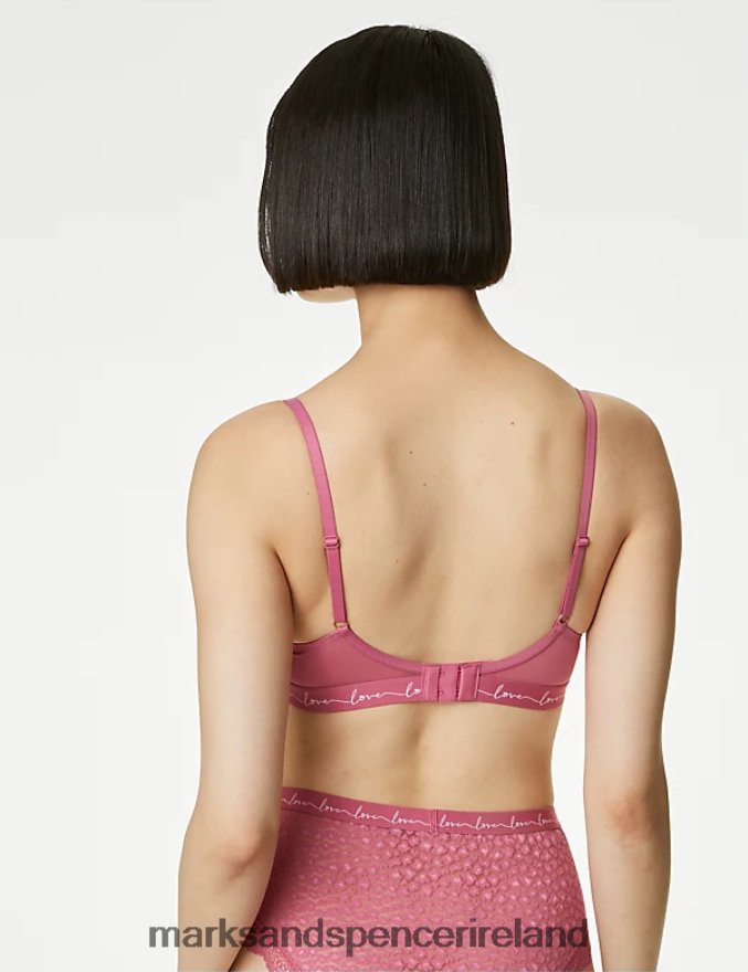Marks & Spencer Unisex 3pk Lace Trim Wired Plunge Bras Raspberry Mix Clothing 2VJ8DF4653