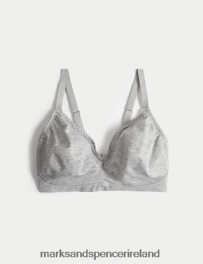 Marks & Spencer Unisex Cotton with Cool Comfort Bralette Grey Marl Clothing 2VJ8DF3721