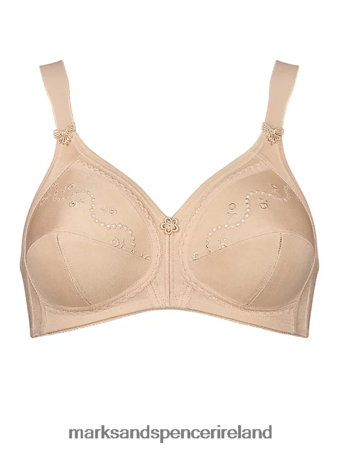 Marks & Spencer Unisex Doreen Non Wired Total Support Bra with Cotton Beige Clothing 2VJ8DF4304
