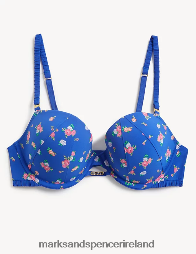 Marks & Spencer Unisex Floral Print Wired Balcony Bra Blue Mix Clothing 2VJ8DF4088