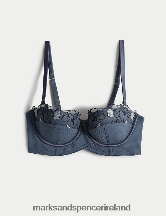 Marks & Spencer Unisex Iris Embroidery Wired Longline Balcony Bra Air Force Blue Clothing 2VJ8DF3714