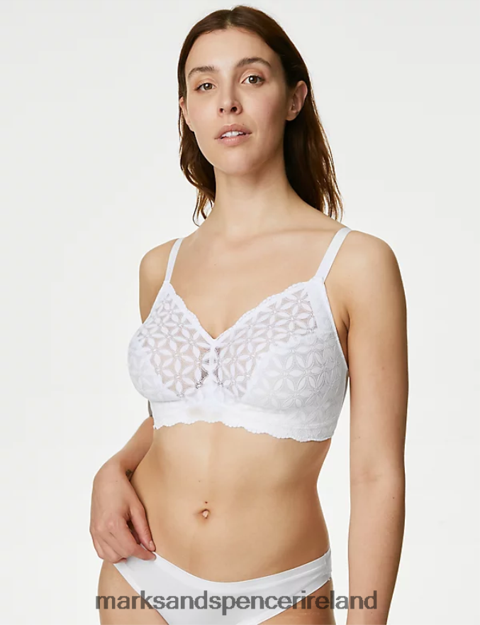 Marks & Spencer Unisex Lace Non-Padded Bralette White Clothing 2VJ8DF4123