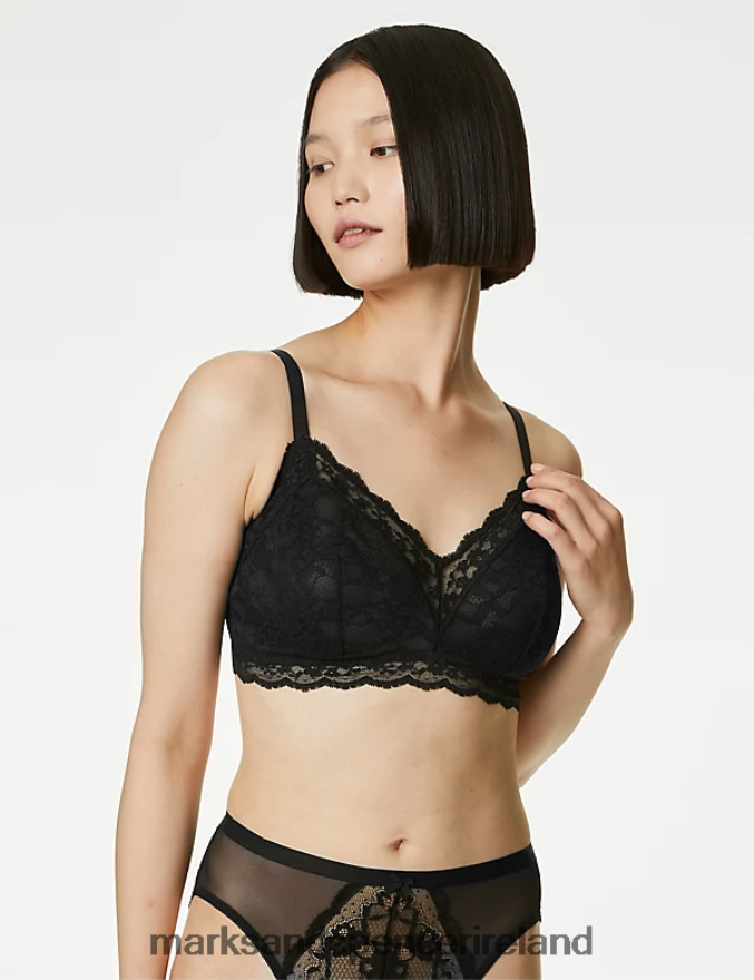 Marks & Spencer Unisex Lace Non Wired Bralette Black Clothing 2VJ8DF4106