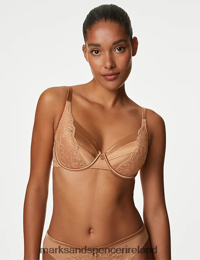 Marks & Spencer Unisex Lace Wired Full Cup Bra With Silk Rich Amber Clothing 2VJ8DF4389